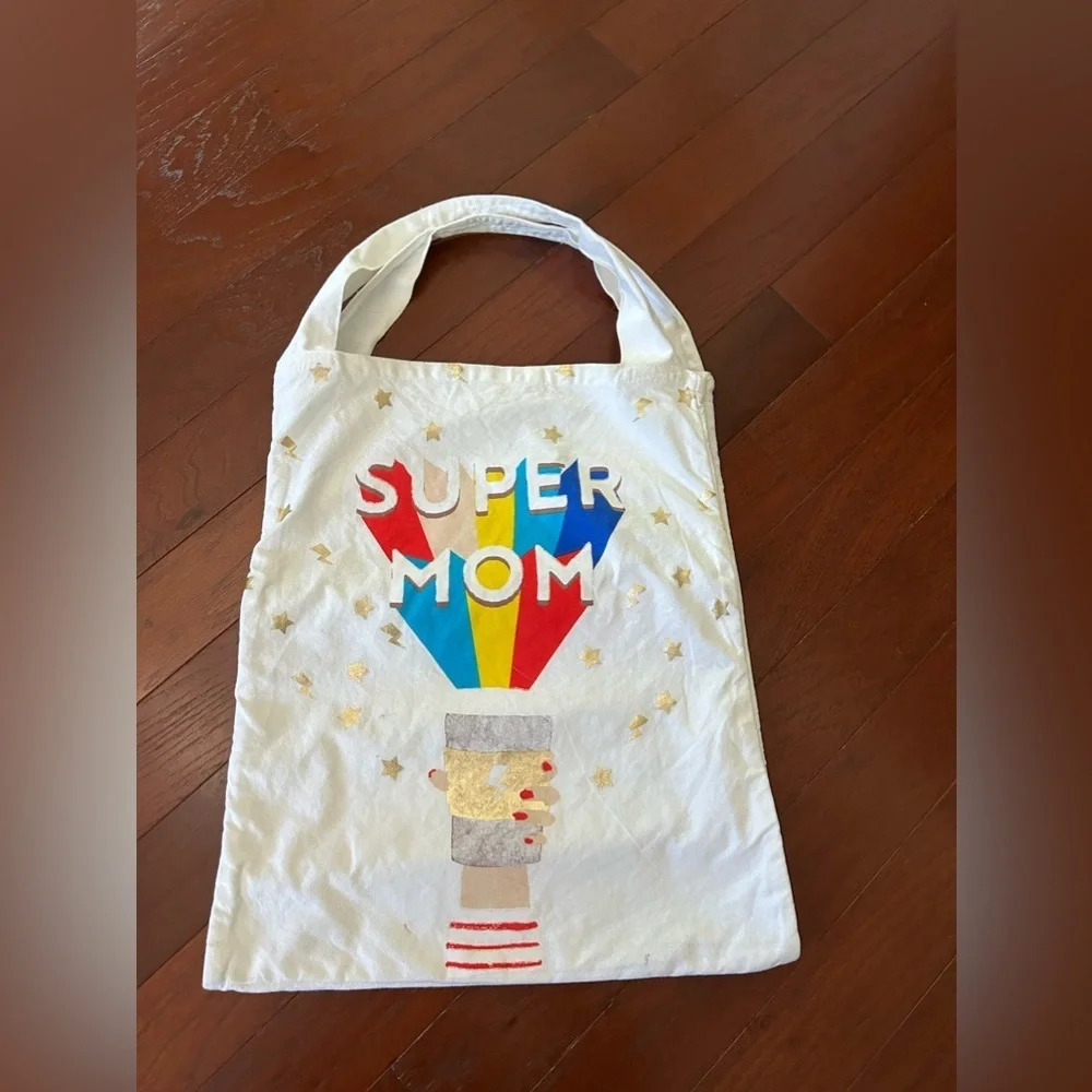 Cost Plus World Market Super Mom Tote Bag multiple pockets white canvas - Picture 9 of 9